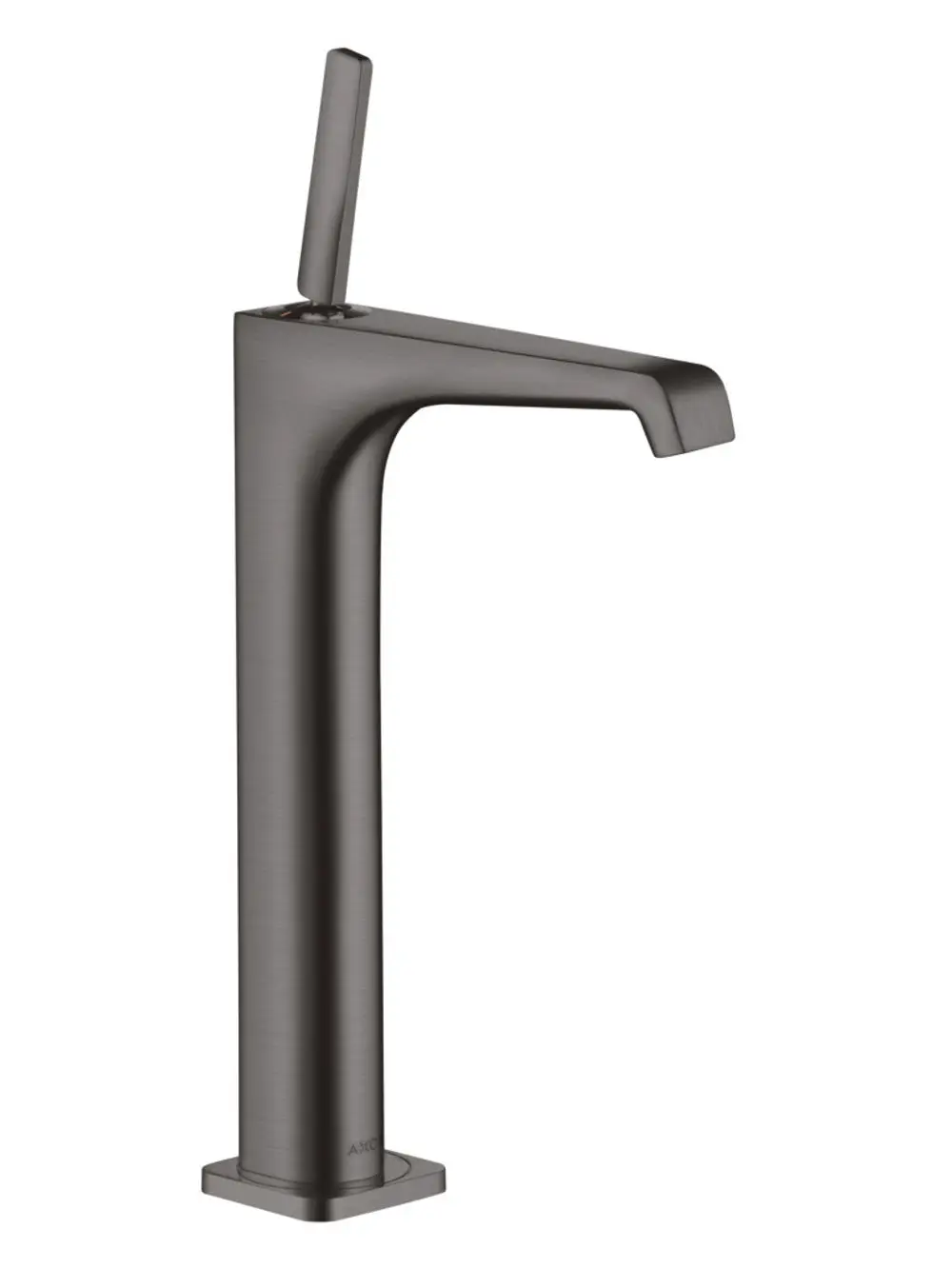 Einhebel-Waschtischmischer von AXOR in gebürstetem Schwarzchrom. Mit einem schlanken, modernen Design und einem Hebel zur Steuerung von Wasserfluss und Temperatur.